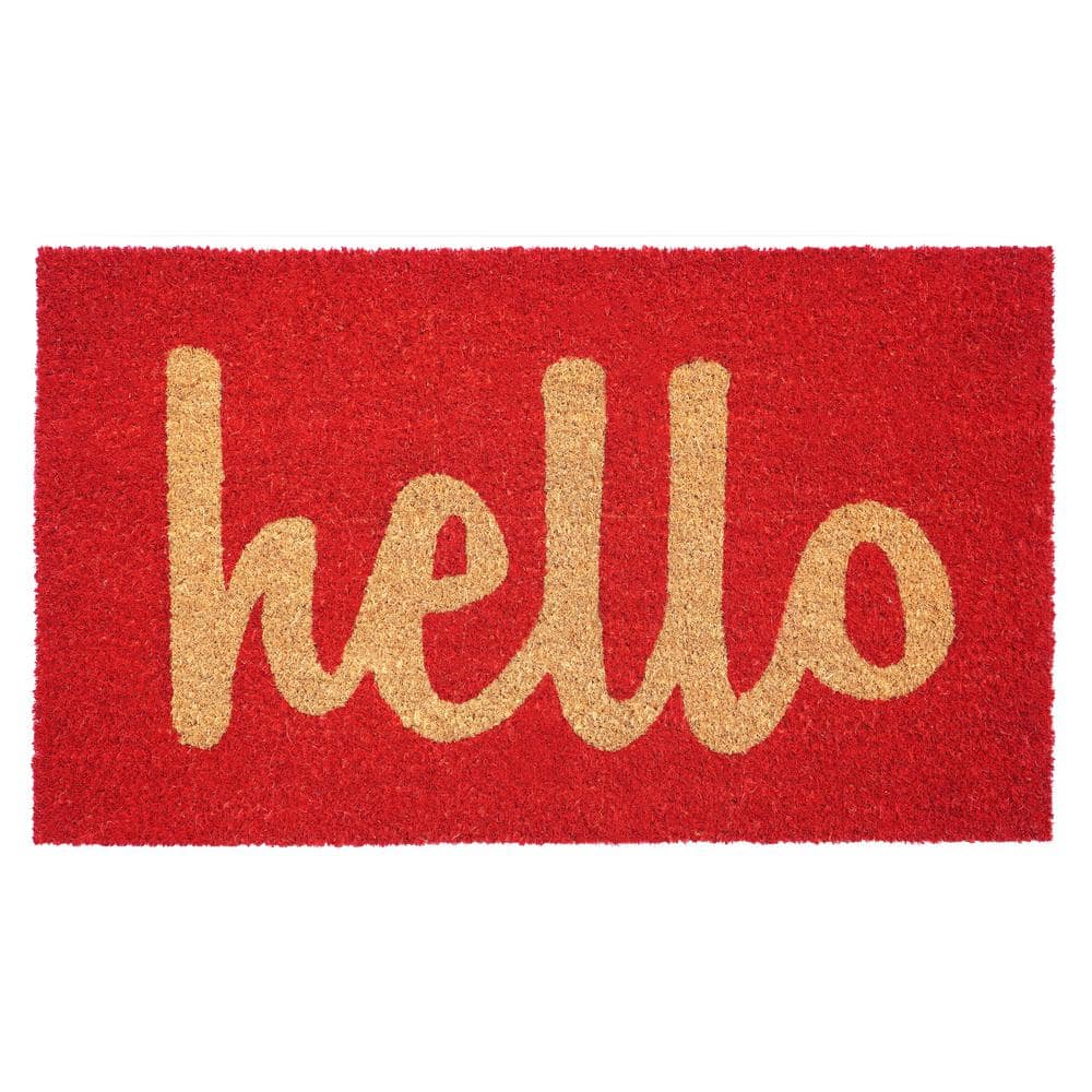 Hello Red/Natural Script 24 in. x 36 in. Door Mat