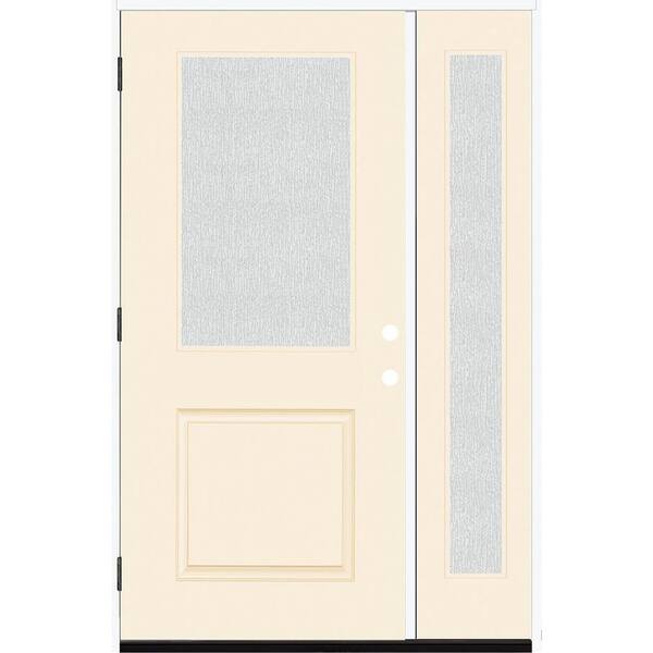 Steves & Sons Legacy 51 in. W x 80 in. 1/2 Lite Rain Glass RHOS Primed Linen Finish Fiberglass Prehung Front Door with 12 in. SL