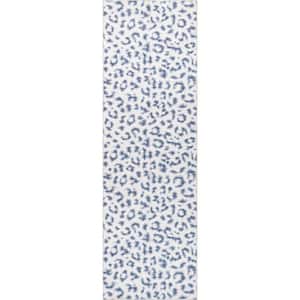 Mason Machine Washable Contemporary Leopard Print Blue 3 ft. x 6 ft. Runner Rug