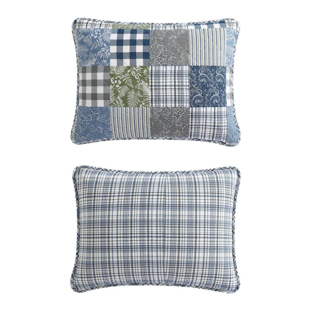 King Blue Cotton Reversible Patchwork Quilt Set