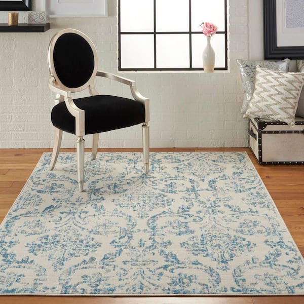 Jubilant Ivory/Blue 5 ft. x 7 ft. Persian Vintage Area Rug