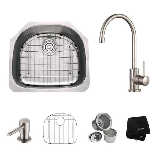 KRAUS All-in-One Undermount Stainless Steel 23 in. Single Basin Kitchen Sink with Faucet and Accessories in Stainless Steel