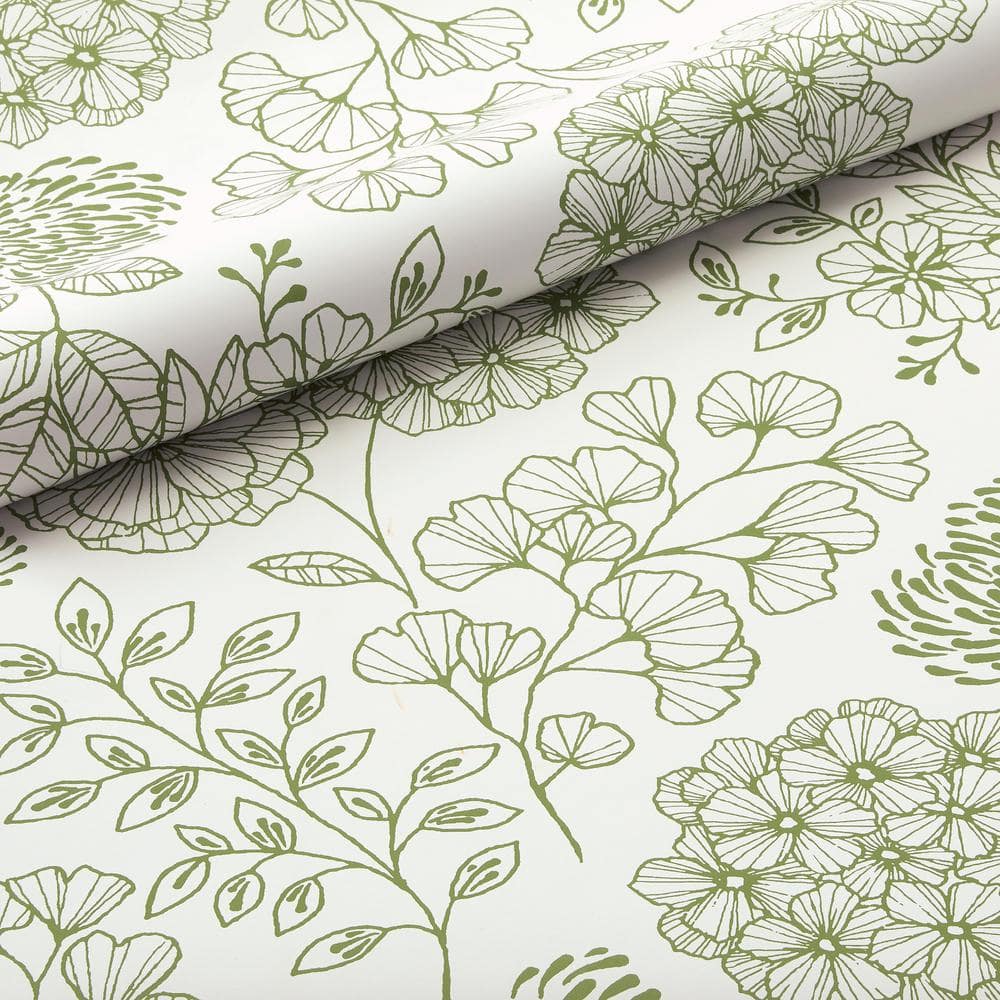 Sage Green Floral Non-Pasted Washable Wallpaper Roll
