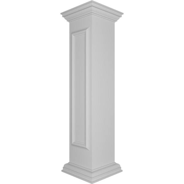 Ekena Millwork End 48 in. x 10 in. White Box Newel Post with Panel, Peaked Capital and Base Trim (Installation Kit Included)