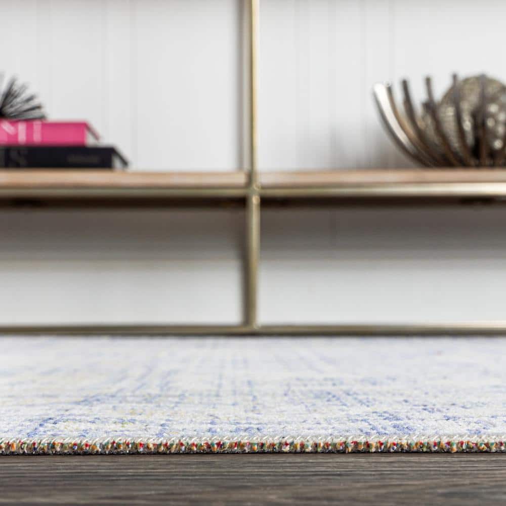Reversible 4'x6' Blue Medallion Synthetic Area Rug