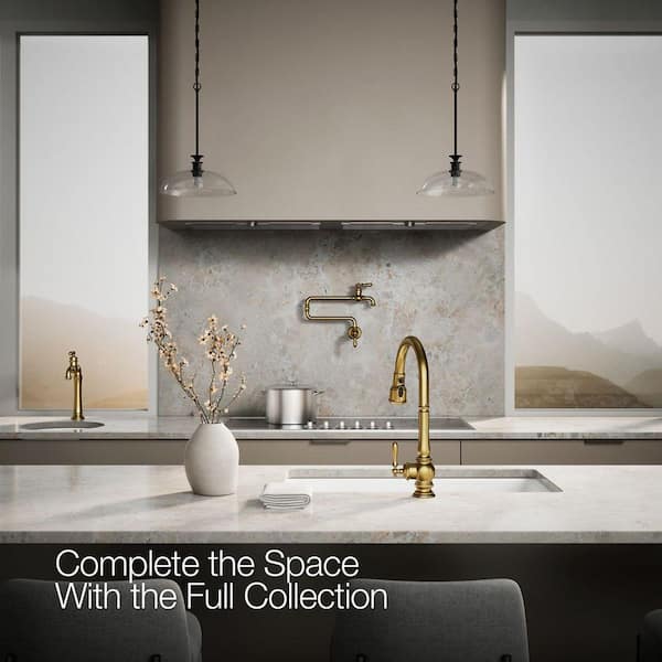 Artifacts Wall Mount Pot Filler in Vibrant Brushed Modern Brass