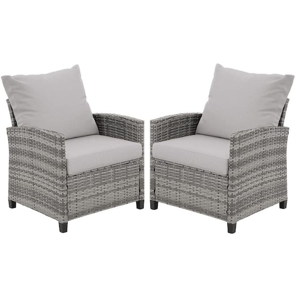 3-Piece Patio Furniture Gray Wicker Bistro Set with Gray Cushions and Coffee Table