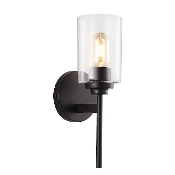 Juno 13 in. 1-Light Oil Rubbed Bronze Farmhouse Industrial Iron Cylinder LED Wall Sconce Vanity Light