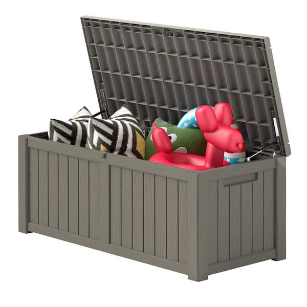 DEXTRUS 120 Gal. Outdoor Patio Deck Box, Large Weatherproof Resin Storage Box, Light Brown