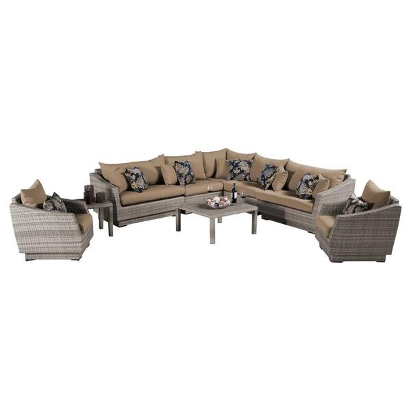 RST Brands Cannes 9-Piece Patio Corner Sectional and Club Chair Seating Group Set with Delano Beige Cushions