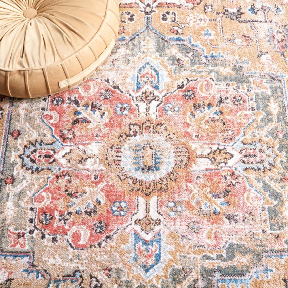 Gold and Beige Hand-Knotted Synthetic 4' x 6' Area Rug