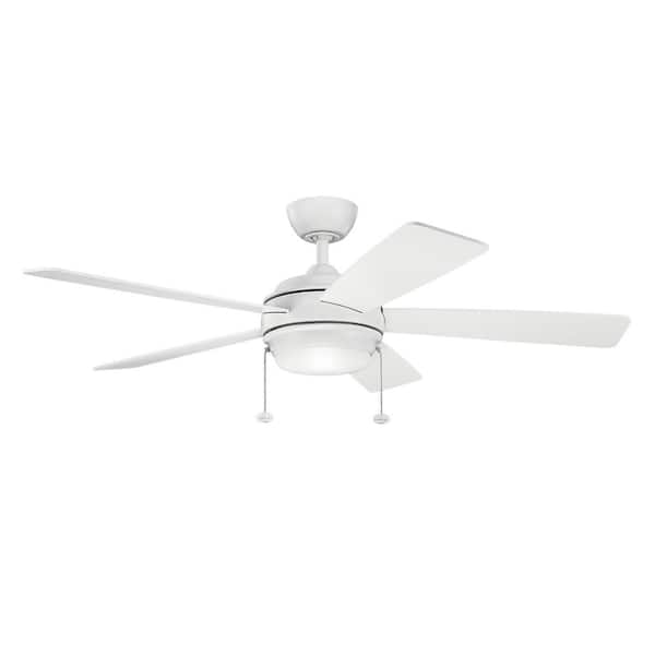 Starkk 52 in. Indoor Matte White Downrod Mount Ceiling Fan with Integrated LED with Pull Chain