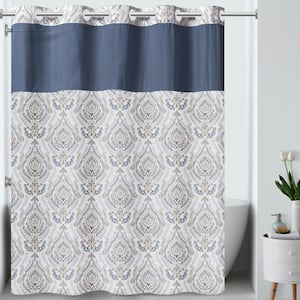 French Damask 71 in. W x 74 in. L Polyester Shower Curtain in Royal Blue