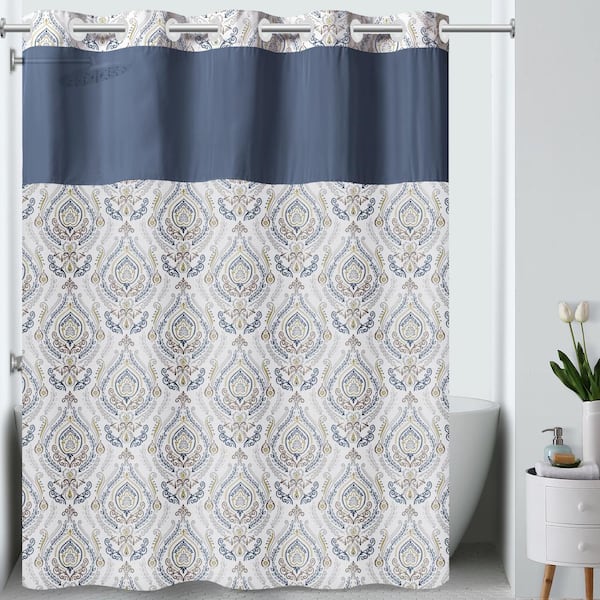HOOKLESS French Damask 71 in. W x 74 in. L Polyester Shower Curtain in Royal Blue