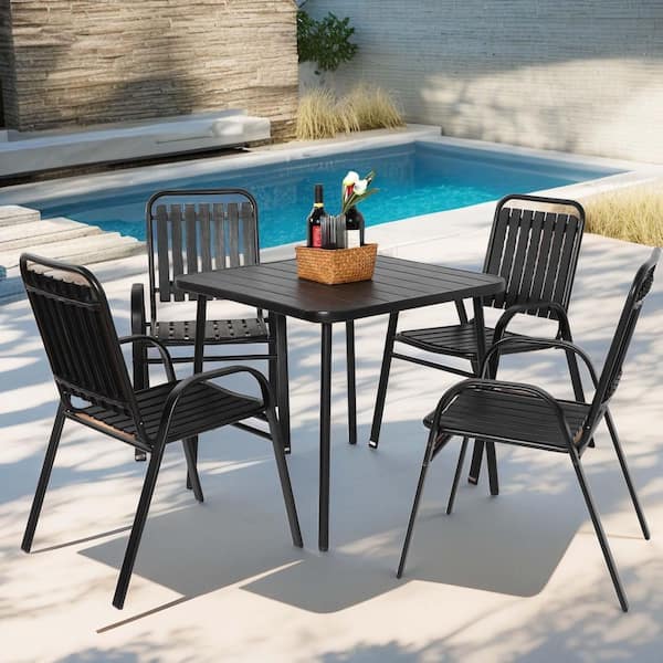 SUNRINX 5-Piece Plastic and Steel Patio Conversation Seating Set in Black