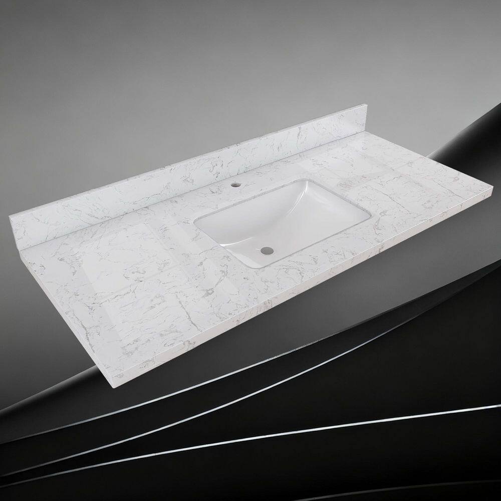 48 in. W x 22 in. D Engineered Stone Composite Rectangular Single Sink Vanity Top in Carrara White With Backsplash price history on PriceWatchPro