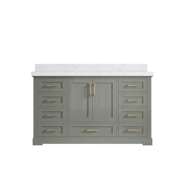 Willow Collections Boston 60 in. W x 22 in. D x 36 in. H Single Sink Bath Vanity in Evergreen with 2 in. Empira Quartz Top