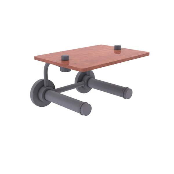 Prestige Skyline Collection Wall Mounted Toilet Paper Holder in Matte Gray with Wood Shelf
