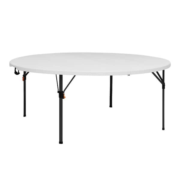 6 ft. White & Grey 4 leg Indoor/Outdoor Round Table, Seats 8