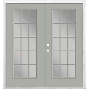 72 in. x 80 in. Silver Cloud Steel Prehung Right-Hand Inswing 15-Lite Clear Glass Patio Door with Brickmold