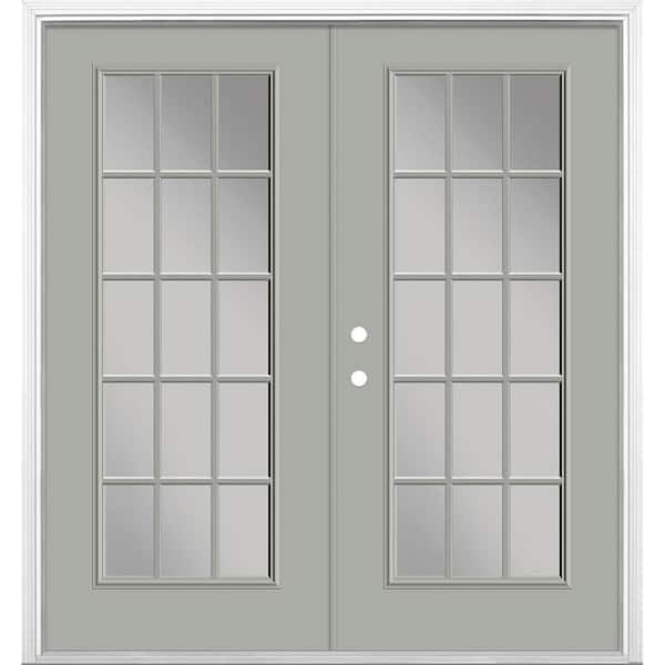 Masonite 72 in. x 80 in. Silver Cloud Steel Prehung Right-Hand Inswing 15-Lite Clear Glass Patio Door with Brickmold