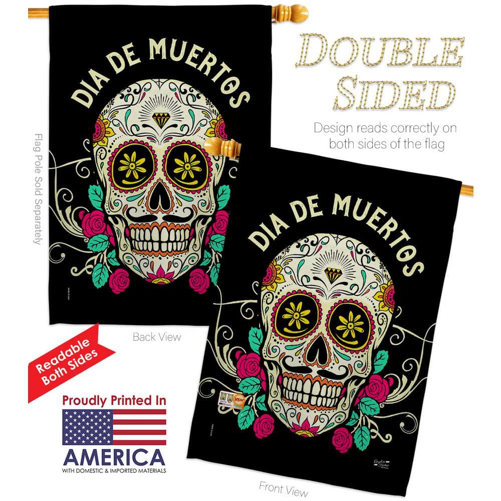 Dia De Muertos Black and Multicolor Fall House Flag