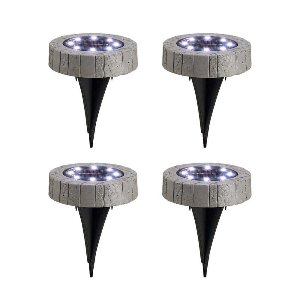 Set of Six Gray LED Solar Pathway Lights with Faux Granite Finish