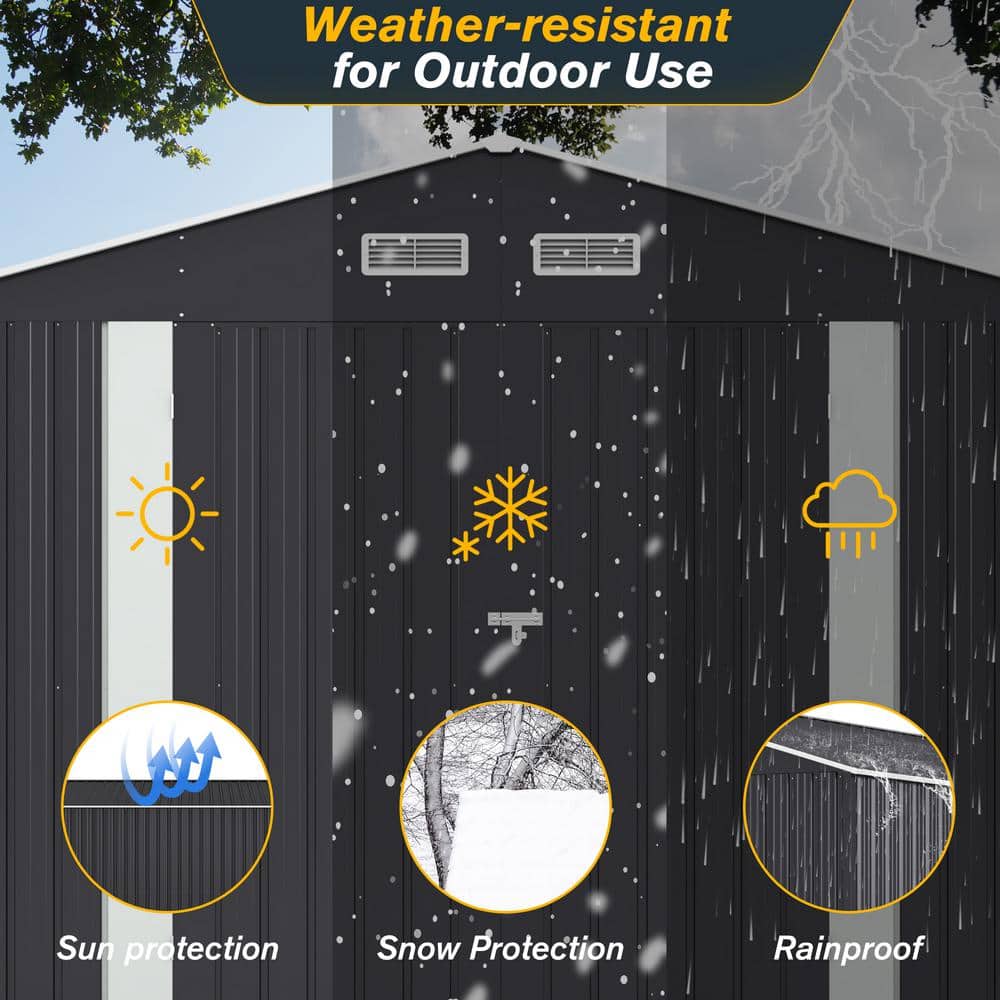 8' x 10' Black Metal Garden Storage Shed with Double Doors