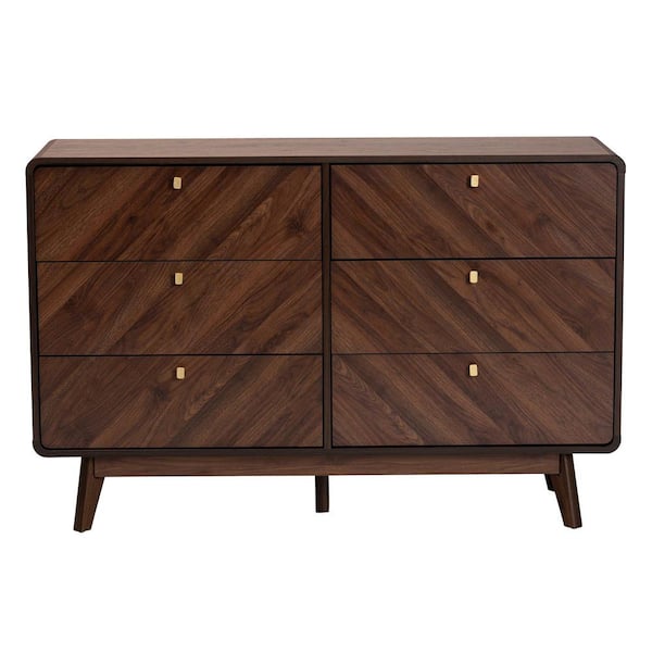 Baxton Studio Markell Walnut Brown and Gold 6-Drawer 51.4 in. Dresser  236-13270-HD - The Home Depot