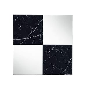 32 in. L x 1 in. W Silver and Black Contemporary Square Accent Wall Mirror with Faux Marble