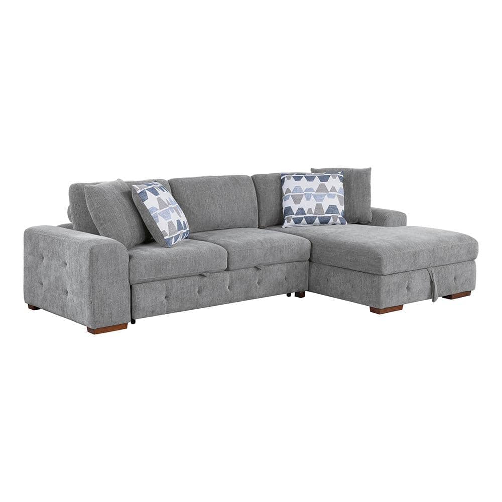 Laconia 115 in. Straight Arm 2-Piece Chenille Sectional Sofa in Gray with R