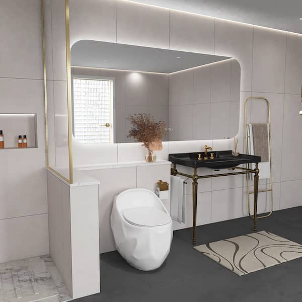American Design 12 in. 1-Piece 1.28 GPF Single Flush Egg Shape Elongated Toilet in Gloss White Seat Included