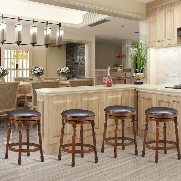 24 in Walnut 360-Degree Swivel Bar Stool(Set of 4)