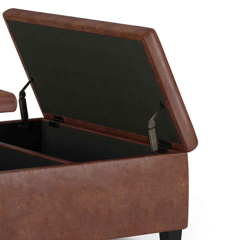 Ellis Distressed Saddle Brown Faux Leather Coffee Table Storage Ottoman