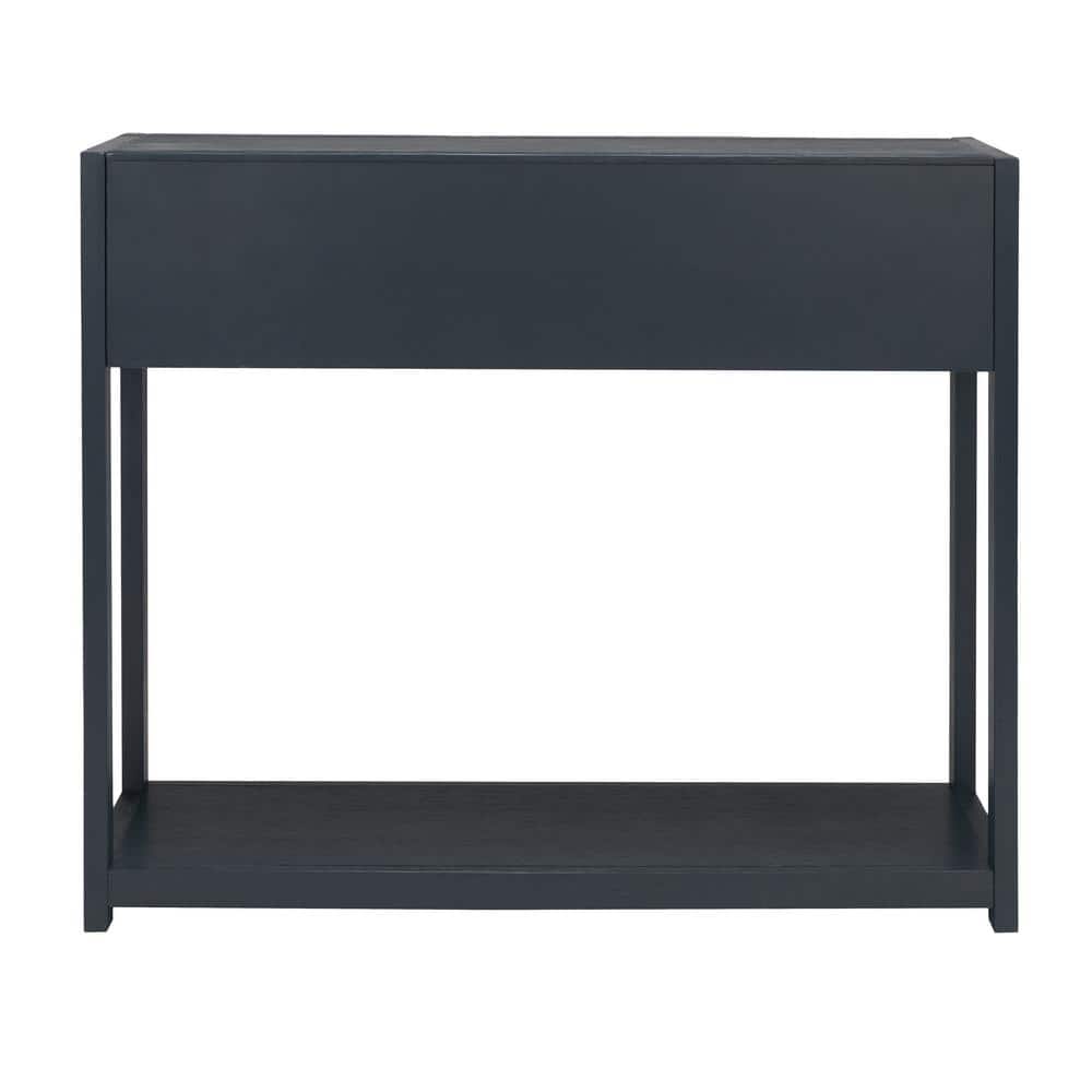 Navy Blue Wood and Metal Console Table with Storage