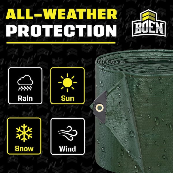 BOEN 5 ft. x 7 ft. Ultra Heavy-Duty 16 Mil Thick Hunter Green Tarp
