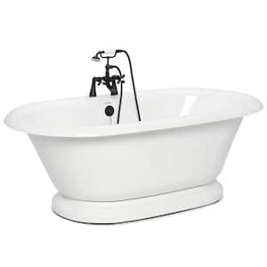 72 in. AcraStone Acrylic Double Pedestal Flatbottom Non-Whirlpool Bathtub and Faucet in Old Bronze