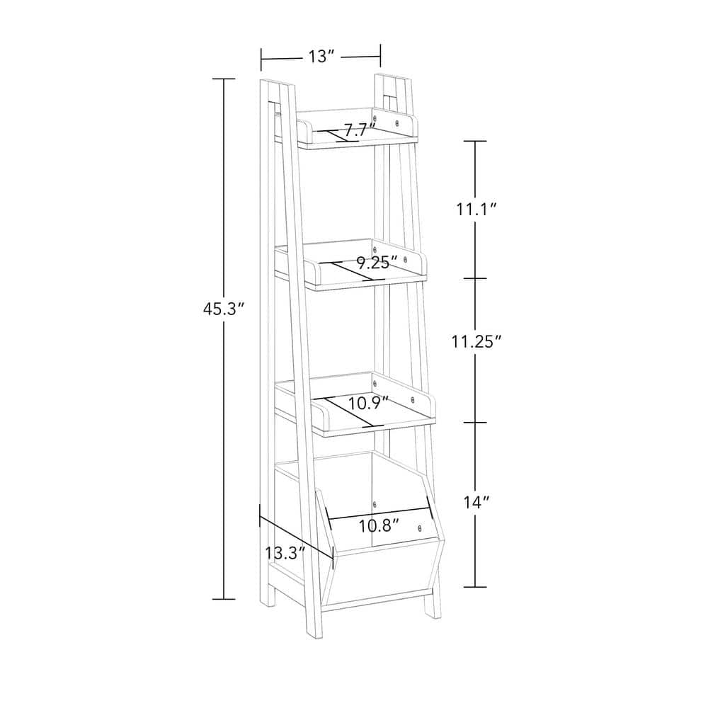 White MDF 4-Tier Kids Ladder Shelf with Storage Bin