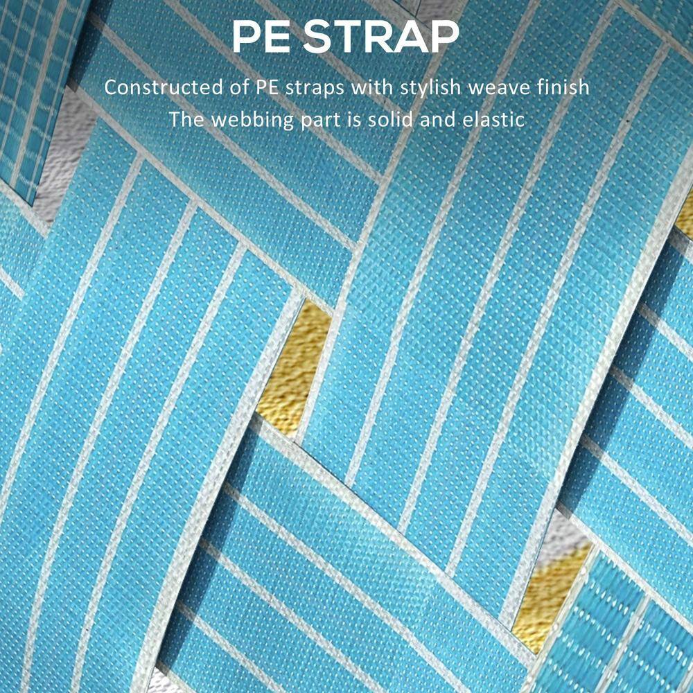Set of 4 Blue Woven Strap Folding Patio Chairs with Armrests