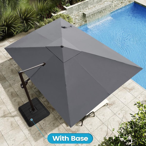 Crestlive Products 12 ft. x 9 ft. Rectangular Cantilever Tilt Patio Umbrella in Dark Gray with 4-Piece 220 lbs. HDPE Base