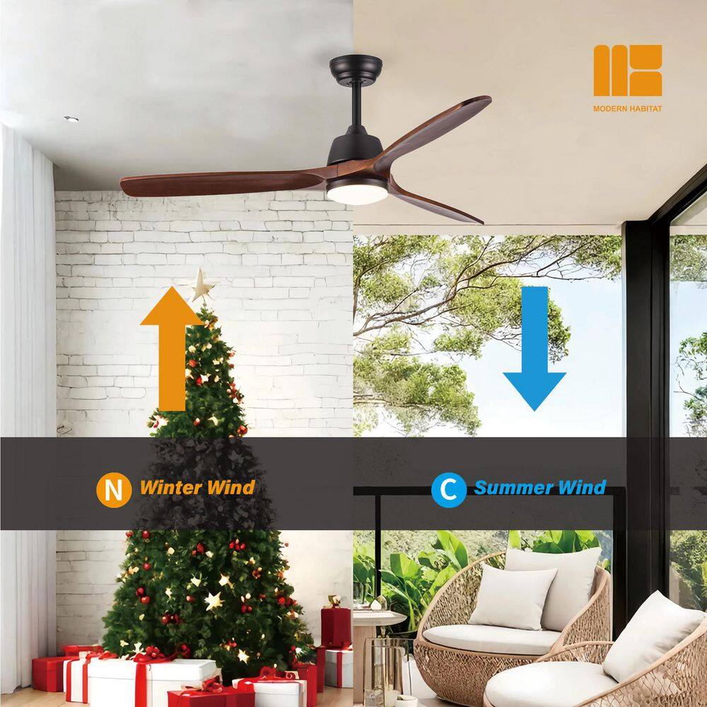AuraVista 52-Inch Black and Medium Red Oak Ceiling Fan with LED Light and Remote