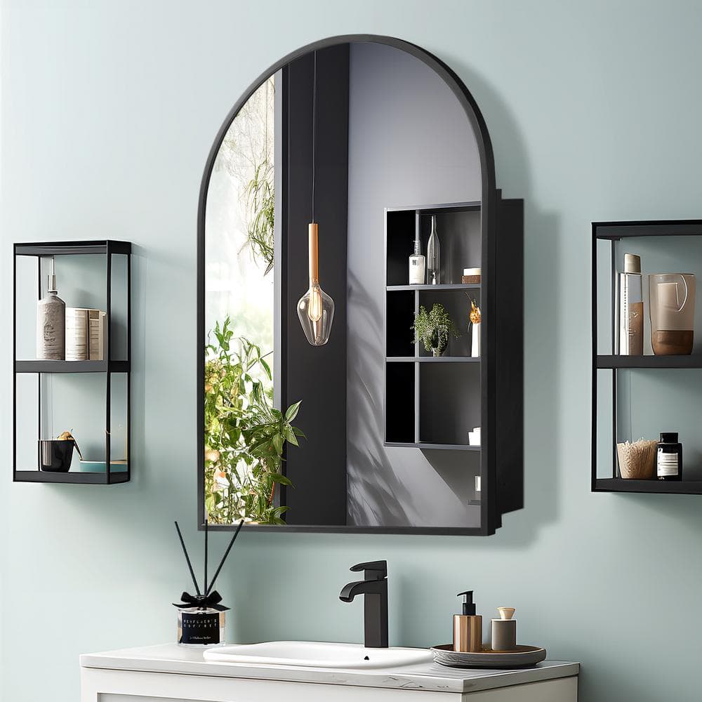 24 in. W x 36 in. H Arched Recessed/Surface Mount Medicine Cabinet with Mir