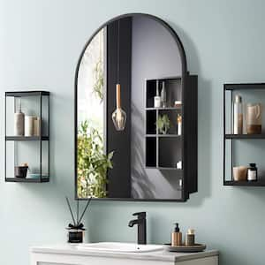 24 in. W x 36 in. H Arched Recessed/Surface Mount Medicine Cabinet with Mirror in Black