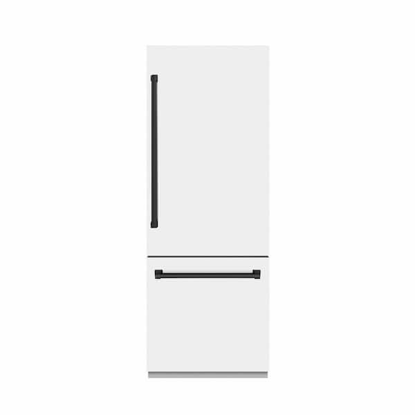 ZLINE Kitchen and Bath 30 in. 16.1 cu. ft.Built-In Bottom Freezer Refrigerator in Matte White w/ Graphite Gray Interior and Matte Black Accents