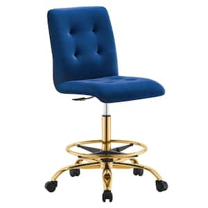 Prim Performance Velvet Ergonomic Adjustable Height Armless Drafting Chair in Gold Navy