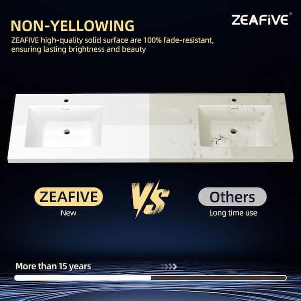 Zeafive Tor 72 in. W x 22 in. D Solid Surface Cultured Marble