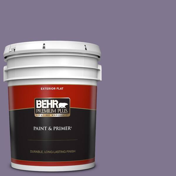 BEHR PREMIUM PLUS 5 gal. #650F-5 Purple Statice Flat Exterior Paint & Primer