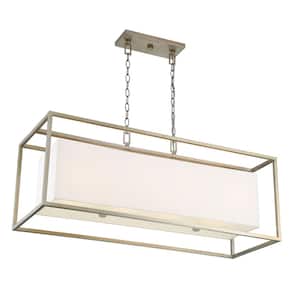 Chloie 60-Watt 4-Light Sterling Gold Pendant with White Fabric Shade
