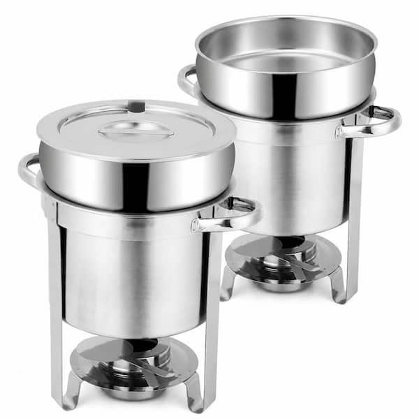 7 qt. Round Stainless Steel Soup Chafer Warmer with Lid and Fuel Holder for Catering Parties Banquets 2