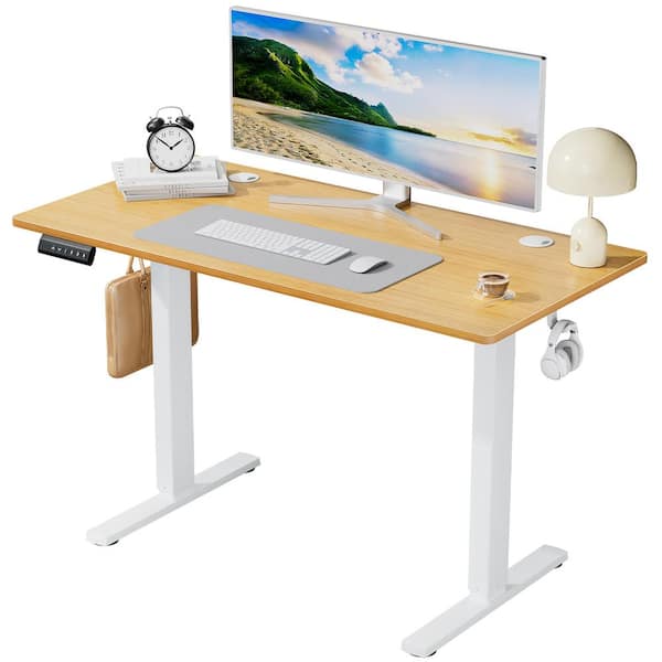 FIRNEWST 48 in. Rectangular Oak Electric Standing Computer Desk with Whole-Piece Desktop Board Height Adjustable